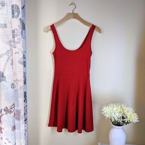 Forever 21 Red Ribbed Sleeveless Tank Dress Skater Fit Flare Mini Dress Size M